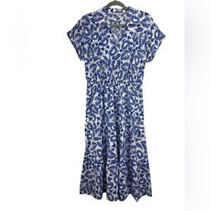 Ophelia Roe Blue White Eyelet Short Sleeve Midi Dress Womens Large